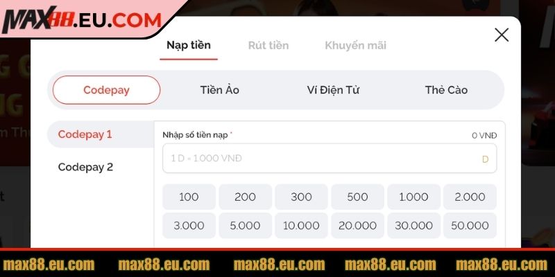 Nạp Rút Tiền MAX88 1 Có nhiều phương thức nạp rút tiền MAX88 khác nhau